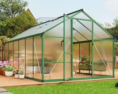 8×12 FT Greenhouse, Large Walk in Greenhouses for Outdoors and Garden Planting, Polycarbonate Greenhouse with Enhanced Aluminum Frame, Green Houses with Quick Setup Structure and Roof Vent, Green
