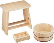 Hoshino Kogyo 3-Piece Set A Cypress Bath Chair, Fir Hot Tub, Cypress Soap Stand