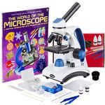 AmScope M162C-2L-PB10-WM-SP14-50P100S 40X-1000X Dual LED Light Student Microscope Package with Optical Glass Monocular Microscope Lens, All-Metal Framework, and Complete Accessories Kit