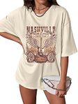 LINDOCITA Womens Grunge Oversized Tshirt Shirts Boyfriend Baggy Crewneck Short Sleeve Graphic Tees for Women, F-beige, X-Large