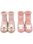 Adorel Baby Girls' Anti-Slip Slippers Socks Thick Pack of 2 Rabbit Bear 18-24 Months (Manufacturer Size 14)