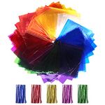 Cinvo 160 Pcs Colored Cellophane Wrap Cellophane Sheets with Twist Ties Cello Wraps Colorful Transparency Sheet for DIY Arts and Crafts, Treats Candy Wrapping Party Supplies (Clear, 7.5 x 7.5 Inch)