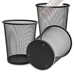 Evadow 3 Pack Mesh Waste Paper Bin 12 Litres, Metal Wire Waste Basket Lightweight Circular Trash Bin for Home Office Garbage Can Bin - 260mm x 235mm x 190mm