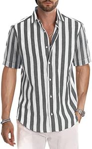 JMIERR Mens Summer Casual Stylish Short Sleeve Button-Up Shirts Cotton Linen Striped Business Dress Shirts Beach T Shirt, 5XL, Black and White Stripe
