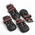PETZ R US Anti Skid Paw Protector Dog Boots for Hot Summer Maltese, Waterproof Space Leather Pet Shoes with Nylon Reflective Webbing Anti-Slip Rubber SoleSoft & Lightweight Dog Footwear-Size 5- Black