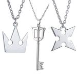 PPX 3 Pieces Set Kingdom Hearts Sora's Crown & Roxas's Cross Necklaces Anime Cosplay Figure Pendant for Fans