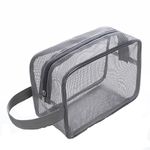 Mesh Shower Caddy Toiletry Bag Mesh Shower Bag, 1PC Black Mesh Shower Bag, Dorm Room Mesh Shower Bag,Mesh Shower Caddy Portable Toiletry Bag Zippered Mesh Shower Bag with Handlde for Bathroom,Grey