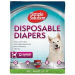 Simple Solution Disposable Dog Diapers for Female Dogs, True Fit, Absorbent Leak Proof with Wetness Indicator, XXL Puppy & Doggie Period Pad & Pee Diaper, for Large Pets 22-37 Inch Waist, 12 Count