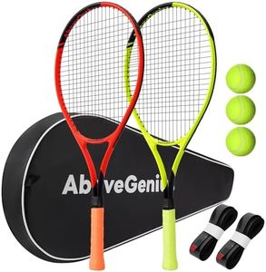 AboveGenius 27" Tennis Racket Set,2 Pack Adult Tennis Racquets for Beginners & Intermediate,Pre-Strung 105sq in Oversized Head,Include 3 Balls, 2 Overgrips & Carry Bag for Women & Men (Yellow/Orange)