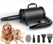 Blanlody Dog Dryer Pet Hair Blower High Velocity for Grooming, Blow 3800W/5.2HP for Large Dogs Sechoir Pour Chien with Stepless Adjustable Speed, 4 Different Nozzles and Dog Brush,Black