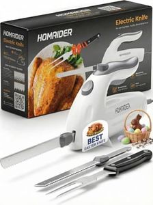 Homaider Electric Knife for Carving Meat, Turkey, Bread & More. Serving Fork and Carving Blades Included