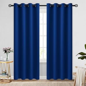 COSVIYA Grommet Blackout Room Darkening Royal Blue Curtains 84 inch Length 2 Panels,Thick Polyester Light Blocking Insulated Thermal Window Curtain Drapes for Bedroom/Living Room,52x84 inches