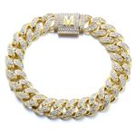 HALUKAKAH Over 400 Diamonds 18K Real Gold Plated Cuban Link Chain Bracelet for Men and Women, Clustered Diamond 3D Initial M Bubble Letter Clasp - Complete with Giftbox - Giftidea for Loved Ones