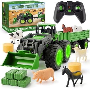 Remote Control Tractor Toy Set with Trailer & Farm Accessories, Light Up Farm Truck Toys for Boys & Girls 3, 4, 5, 6, 7 Year Old, 2.4 Ghz RC Tractor Toys, Ideal Christmas, Birthday Gifts for Kids