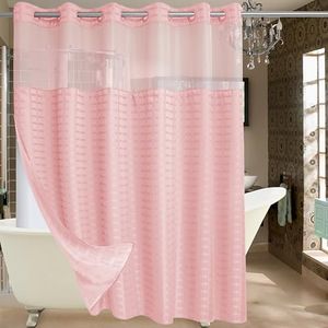 Conbo Mio Extra Wide No Hook Shower Curtain with Snap in Liner Set, 108" x 74" Hotel Luxury Pink Shower Curtains for Bathroom with See Through Top Window, Waterproof, Washable 108W x 74H