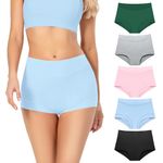 Migbean Comfortable Cotton Underwear for Women, High Waisted Boy Shorts Panties,Womens Boxer Briefs Pack,S-5XL Plus Size, Multicolor, Large