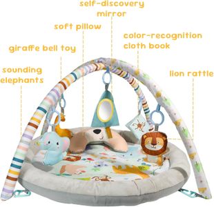 Baby Activity Gym Play Mat with Hanging Toys & Tummy Time Pillow – Newborn Floor Play
