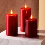 LampLust Red Flameless Candles Battery Operated with Remote: 3 Pack, Flickering 3D LED Light, Black Wick, Real Burgundy Wax, Great for Wedding Decor, Valentine, Mantel & Farmhouse Home Decorations