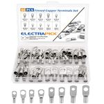 electrapick 60PCS Bolt Hole Tinned Copper Terminals Set-Wire terminals Connector Cable lugs Ring Battery SC Terminals Set Marine Grade Cold-Pressed Crimp Type (Silver, 60 Pcs)