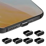 cobee Type C Dust Plug Set, 6 Pieces Aluminum Alloy USB C Anti Dust Cover Caps Charging Port Cover Type-C Metal Dust Protectors Stopper for Smartphone Laptop(Black)