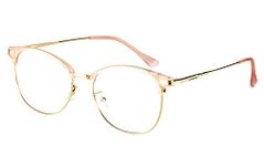 Effnny Blue Light Blocking Glasses Filter UV Protection Oval Eyeglasses Frame Computer Gaming Reading Glasses For Men Women (5054/Pink golden)