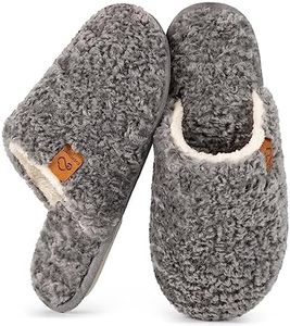EverFoams Women's Cozy Soft Fuzzy Faux Alpine Shearling Memory Foam Lightweight Non-slip Durable Delicate Gift Slip on Slippers Light Gray, 7-8 US
