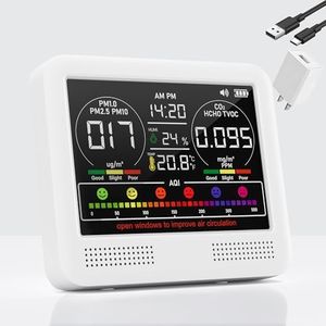 16-in-1 Air Quality Monitor Indoor with 7AQI Beep Alarm, CO2 Monitor, Air Quality Detector with PM1.0 | PM2.5 | PM10 | Temp | HUM | Formaldehyde | VOC Tester for Home Office Plant (White)