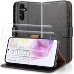 Case Collection for Samsung A35 5G Case with 2X Screen Protector - Leather Folio Flip Kickstand Shockproof Cover RFID Blocking Magnetic Wallet for Samsung Galaxy A35 5G Phone Black