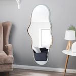 Unique 47X23 Inch Full Length Wall Mounted Mirror Tall Mirror Full Body Floor Length Mirror Dressing Body Mirror Frameless Mirror for Bedroom Bathroom Living Room, Irregular Shape Mirror, White