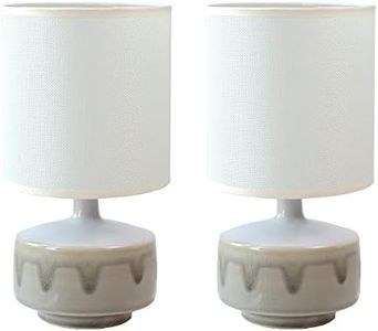 Lexi Lighting Set of 2 Braid Ceramic Table Lamp, White Linen Shade, Glazed Ceramic Base, 29cm Height, Ideal for Bedroom, Guest Room, Bedside Table Décor