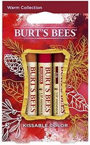 Burt's Bees Kissable Color Holiday Gift Set, 3 Lip Shimmers in Gift Box, Warm Collection in Peony, Fig and Rhubarb