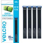 VELCRO Brand VEL-30792-AMS 15 Inch Elastic Straps 4 Pack | Stretchable and Adjustable for Snug Fit |Camping Equipment, More | Cinch with Buckle, Black 15x1, 15in x 1in, Pk of 4