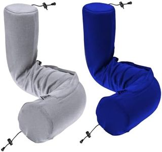 Dot&Dot Twist Memory Foam Travel Pillow for Airplanes - Travel Neck Pillow for Sleeping - Airplane Pillow for Neck Support, Lumbar and Leg - Adjustable, Bendable Neck Roll Pillow (Gray DarkBlue AC)