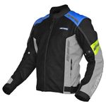 Allextreme TURBO Bike Riding Jacket Mesh Fabric Racer Motorcycle with Back Elbows Shoulders Protection and All Season Night Visibility Sticker for Men (XL, Neon Green & Blue)