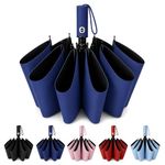 LANBRELLA Portable & Folding Travel Umbrella, 3 Fold, Auto Open Close, Water Resistant, Windproof, with Carrying Handle (NAVY BLUE)