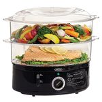 BELLA Two Tier Food Steamer with Dishwasher Safe Lids and Stackable Baskets and Removable Base for Fast Simultaneous Cooking, Auto Shutoff and Boil Dry Protection, 7 L, Black