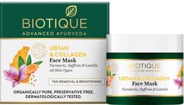 Biotique Ubtan & Collagen Skin Brightening Face Pack Mask for Fairer, Brighter & Tan Free Skin |Dark Spot & Blemish Reduction|For Men & Women -50g