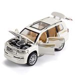 Bluebell 1:32 Scale Die-Cast Metal Toyota Land Cruiser Car with Openable Doors and Pull Back Action with Sound Light Mini Auto Toy Car for Kids (1:32 Land Cruiiser Car - White)