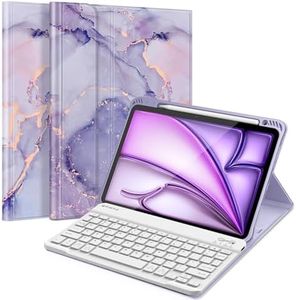 Fintie Keyboard Case for iPad Air 11-inch M2 (2024), iPad Air 5th Generation (2022) / iPad Air 4th Gen 10.9" - Soft TPU Back Cover w/Magnetically Detachable Bluetooth Keyboard, Lilac Marble