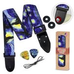 Van Gogh"Starry Night" Guitar Strap Includes 2 Strap Locks & 2 Matching Picks. Adjustable Guitar Strap - Best Gift for Men Women Guitarist for Bass, Electric & Acoustic Guitars