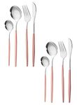 Trifecta Matte Silver Silverware Set 8 Pieces, Stainless Steel Flatware Set，Service for 3，Kitchen Utensil Set, Tableware Cutlery Set, Satin Finished Polished(Pink, Set of 8)