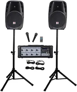 Rockville RPG2X12 Package PA System Mixer/Amp+12" Speakers+Stands+Mics+Bluetooth, 12'