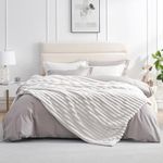 Amélie Home Faux Fur Throw Blanket for Couch, Cozy Fuzzy Fluffy Fur Luxurious Soft Striped Plush Gift Blankets for Family Sofa Chair Bed Living Room Bedroom, 60"x80", Ivory