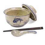 HLWDXno1 Ceramic Ramen Bowl, Japanese Style Retro Ramen Bowls Set 800ml Noodle Bowl with Chopsticks and Spoons, Asian Soup Bowl with Lid for Microwave & Dishwasher Safe, Japan Fish