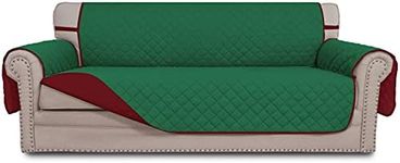 Easy-Going Reversible Couch Cover for 3 Cushion Couch Sofa Cover for Dogs Water Resistant Furniture Protector Cover with Foam Sticks Elastic Straps for Pet Cat (Sofa, Green/Christmas Red)