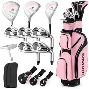 GYMAX Complete Golf Club Set for Women, 14 PCS Right Hand Golf Set with #1 Driver & #3 Fairway & #4 Hybrid & #6/#7/#8/#9/#P Irons, Putter & Head Covers, Ladies Golf Clubs Full Set (Pink)