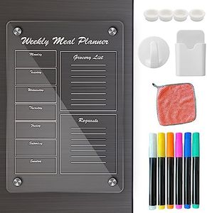 Menu Board For Kitchen, Meal Planner Magnetic, Weekly Menu Board, Clear Dry Erase Board for Fridge, Acrylic Dry Erase Board, 8.5 x 11 Inches Weekly Meal Planner and Grocery List