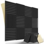URBAN-X Wedge Soundproofing Studio Acoustic Foam 1'x1' - 2 Inches 50D High Density, Soundproof Foam, Noise Reduction Panels, Echo Absorption (Black, Set of 18 with (Self Adhesive))