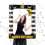 Flintronic 18th Birthday Inflatable Frame, Photo Booth Props，Black Gold Birthday Party Inflatable Selfie Photo Frame, Funny Selfie Props Kit, Birthday Party Decoration Family Fun Holiday Supplies