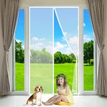 Magnetic Fly Screen for Door, 180x200cm, Fly Mesh Net with Hook and Loop Magnets Sn-aps Shut Automatically Suit to Sliding Door, French Door, Conservatory, White, Customizable